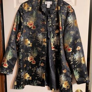 Dressbarn Black Floral Satin Jacket